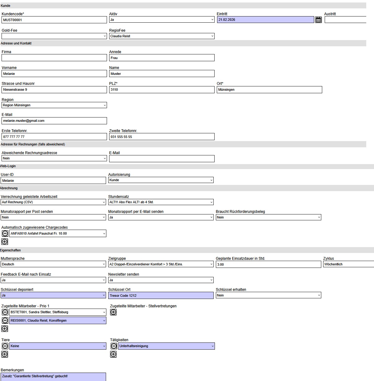 Screenshot Kundenstammdaten